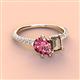 3 - Zahara 9x6 mm Pear Pink Tourmaline and 7x5 mm Emerald Cut Smoky Quartz 2 Stone Duo Ring 