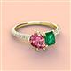 3 - Zahara 9x6 mm Pear Pink Tourmaline and 7x5 mm Emerald Cut Lab Created Emerald 2 Stone Duo Ring 