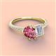 3 - Zahara 9x6 mm Pear Pink Tourmaline and 7x5 mm Emerald Cut White Sapphire 2 Stone Duo Ring 