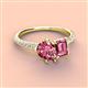 3 - Zahara 9x6 mm Pear and Emerald Cut Pink Tourmaline 2 Stone Duo Ring 