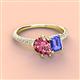 3 - Zahara 9x6 mm Pear Pink Tourmaline and 7x5 mm Emerald Cut Tanzanite 2 Stone Duo Ring 