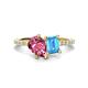 1 - Zahara 9x6 mm Pear Pink Tourmaline and 7x5 mm Emerald Cut Blue Topaz 2 Stone Duo Ring 