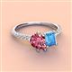 3 - Zahara 9x6 mm Pear Pink Tourmaline and 7x5 mm Emerald Cut Blue Topaz 2 Stone Duo Ring 