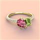 3 - Zahara 9x6 mm Pear Pink Tourmaline and 7x5 mm Emerald Cut Peridot 2 Stone Duo Ring 