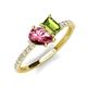 4 - Zahara 9x6 mm Pear Pink Tourmaline and 7x5 mm Emerald Cut Peridot 2 Stone Duo Ring 