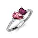 4 - Zahara 9x6 mm Pear Pink Tourmaline and 7x5 mm Emerald Cut Rhodolite Garnet 2 Stone Duo Ring 