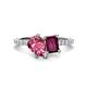 1 - Zahara 9x6 mm Pear Pink Tourmaline and 7x5 mm Emerald Cut Rhodolite Garnet 2 Stone Duo Ring 