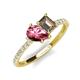4 - Zahara 9x6 mm Pear Pink Tourmaline and 7x5 mm Emerald Cut Smoky Quartz 2 Stone Duo Ring 
