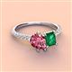 3 - Zahara 9x6 mm Pear Pink Tourmaline and 7x5 mm Emerald Cut Lab Created Emerald 2 Stone Duo Ring 