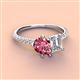 3 - Zahara 9x6 mm Pear Pink Tourmaline and IGI Certified 7x5 mm Emerald Cut Lab Grown Diamond 2 Stone Duo Ring 