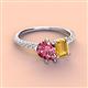 3 - Zahara 9x6 mm Pear Pink Tourmaline and 7x5 mm Emerald Cut Citrine 2 Stone Duo Ring 