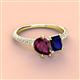 3 - Zahara 9x6 mm Pear Rhodolite Garnet and 7x5 mm Emerald Cut Lab Created Blue Sapphire 2 Stone Duo Ring 