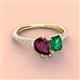 3 - Zahara 9x6 mm Pear Rhodolite Garnet and 7x5 mm Emerald Cut Lab Created Emerald 2 Stone Duo Ring 