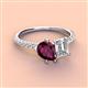 3 - Zahara 9x6 mm Pear Rhodolite Garnet and IGI Certified 7x5 mm Emerald Cut Lab Grown Diamond 2 Stone Duo Ring 