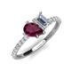 4 - Zahara 9x6 mm Pear Rhodolite Garnet and IGI Certified 7x5 mm Emerald Cut Lab Grown Diamond 2 Stone Duo Ring 