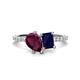 1 - Zahara 9x6 mm Pear Rhodolite Garnet and 7x5 mm Emerald Cut Lab Created Blue Sapphire 2 Stone Duo Ring 