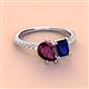 3 - Zahara 9x6 mm Pear Rhodolite Garnet and 7x5 mm Emerald Cut Lab Created Blue Sapphire 2 Stone Duo Ring 