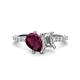 1 - Zahara 9x6 mm Pear Rhodolite Garnet and IGI Certified 7x5 mm Emerald Cut Lab Grown Diamond 2 Stone Duo Ring 