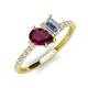 4 - Zahara 9x6 mm Pear Rhodolite Garnet and IGI Certified 7x5 mm Emerald Cut Lab Grown Diamond 2 Stone Duo Ring 