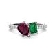 1 - Zahara 9x6 mm Pear Rhodolite Garnet and 7x5 mm Emerald Cut Lab Created Emerald 2 Stone Duo Ring 