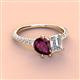 3 - Zahara 9x6 mm Pear Rhodolite Garnet and 7x5 mm Emerald Cut Forever Brilliant Moissanite 2 Stone Duo Ring 