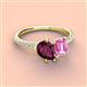 3 - Zahara 9x6 mm Pear Rhodolite Garnet and 7x5 mm Emerald Cut Lab Created Pink Sapphire 2 Stone Duo Ring 