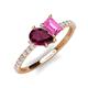 4 - Zahara 9x6 mm Pear Rhodolite Garnet and 7x5 mm Emerald Cut Lab Created Pink Sapphire 2 Stone Duo Ring 