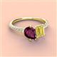 3 - Zahara 9x6 mm Pear Rhodolite Garnet and 7x5 mm Emerald Cut Lab Created Yellow Sapphire 2 Stone Duo Ring 