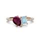 1 - Zahara 9x6 mm Pear Rhodolite Garnet and 7x5 mm Emerald Cut Aquamarine 2 Stone Duo Ring 