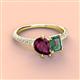 3 - Zahara 9x6 mm Pear Rhodolite Garnet and 7x5 mm Emerald Cut Lab Created Alexandrite 2 Stone Duo Ring 