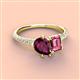 3 - Zahara 9x6 mm Pear Rhodolite Garnet and 7x5 mm Emerald Cut Pink Tourmaline 2 Stone Duo Ring 