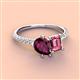 3 - Zahara 9x6 mm Pear Rhodolite Garnet and 7x5 mm Emerald Cut Pink Tourmaline 2 Stone Duo Ring 