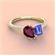 3 - Zahara 9x6 mm Pear Rhodolite Garnet and 7x5 mm Emerald Cut Tanzanite 2 Stone Duo Ring 