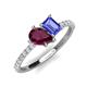 4 - Zahara 9x6 mm Pear Rhodolite Garnet and 7x5 mm Emerald Cut Tanzanite 2 Stone Duo Ring 