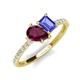 4 - Zahara 9x6 mm Pear Rhodolite Garnet and 7x5 mm Emerald Cut Tanzanite 2 Stone Duo Ring 