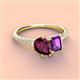 3 - Zahara 9x6 mm Pear Rhodolite Garnet and 7x5 mm Emerald Cut Amethyst 2 Stone Duo Ring 