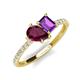 4 - Zahara 9x6 mm Pear Rhodolite Garnet and 7x5 mm Emerald Cut Amethyst 2 Stone Duo Ring 