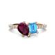 1 - Zahara 9x6 mm Pear Rhodolite Garnet and 7x5 mm Emerald Cut Blue Topaz 2 Stone Duo Ring 