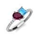 4 - Zahara 9x6 mm Pear Rhodolite Garnet and 7x5 mm Emerald Cut Blue Topaz 2 Stone Duo Ring 