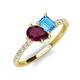 4 - Zahara 9x6 mm Pear Rhodolite Garnet and 7x5 mm Emerald Cut Blue Topaz 2 Stone Duo Ring 