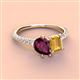 3 - Zahara 9x6 mm Pear Rhodolite Garnet and 7x5 mm Emerald Cut Citrine 2 Stone Duo Ring 