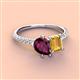 3 - Zahara 9x6 mm Pear Rhodolite Garnet and 7x5 mm Emerald Cut Citrine 2 Stone Duo Ring 