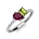 4 - Zahara 9x6 mm Pear Rhodolite Garnet and 7x5 mm Emerald Cut Peridot 2 Stone Duo Ring 