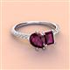 3 - Zahara 9x6 mm Pear and 7x5 mm Emerald Cut Rhodolite Garnet 2 Stone Duo Ring 