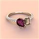 3 - Zahara 9x6 mm Pear Rhodolite Garnet and 7x5 mm Emerald Cut Smoky Quartz 2 Stone Duo Ring 