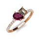 4 - Zahara 9x6 mm Pear Rhodolite Garnet and 7x5 mm Emerald Cut Smoky Quartz 2 Stone Duo Ring 