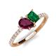 4 - Zahara 9x6 mm Pear Rhodolite Garnet and 7x5 mm Emerald Cut Lab Created Emerald 2 Stone Duo Ring 