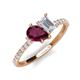 4 - Zahara 9x6 mm Pear Rhodolite Garnet and 7x5 mm Emerald Cut White Sapphire 2 Stone Duo Ring 