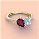 3 - Zahara 9x6 mm Pear Rhodolite Garnet and 7x5 mm Emerald Cut Aquamarine 2 Stone Duo Ring 