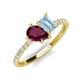 4 - Zahara 9x6 mm Pear Rhodolite Garnet and 7x5 mm Emerald Cut Aquamarine 2 Stone Duo Ring 